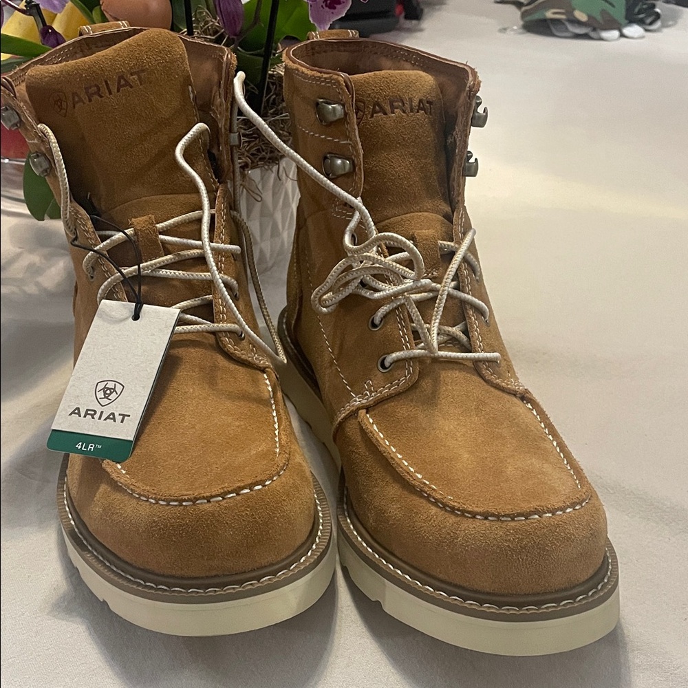Ariat Tan Suede Lace-Up Work Boots